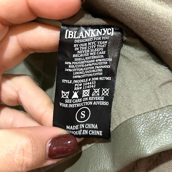 BlankNYC Olive Green Vegan Leather Moto Jacket Size S - Picture 10 of 13